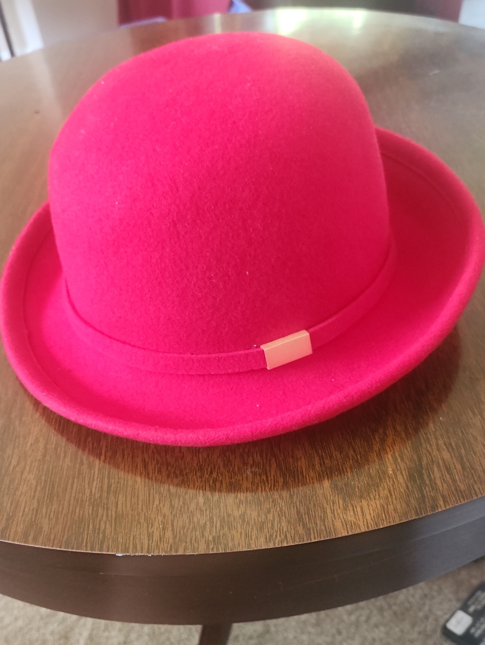 August Hat Company Red 100% Wool Bowler Hat Vintage Style Gold Clasp Accent